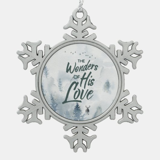 クリスマス疑問に思の愛の恵み スノーフレークピューターオーナメント (正面)