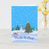 クリスマス疑問に思魔法キツネとクリスマスツリー カード (黄色い花)