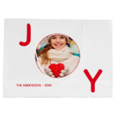 クリスマス白い赤い喜び写真ミニマシンプルリスト ラージペーパーバッグ (裏面)