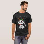 クリスマス白猫トナカイかわいいニャークリスマス女性 Tシャツ (正面フル)