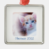 クリスマス白縁ど写真 メタルオーナメント (正面)