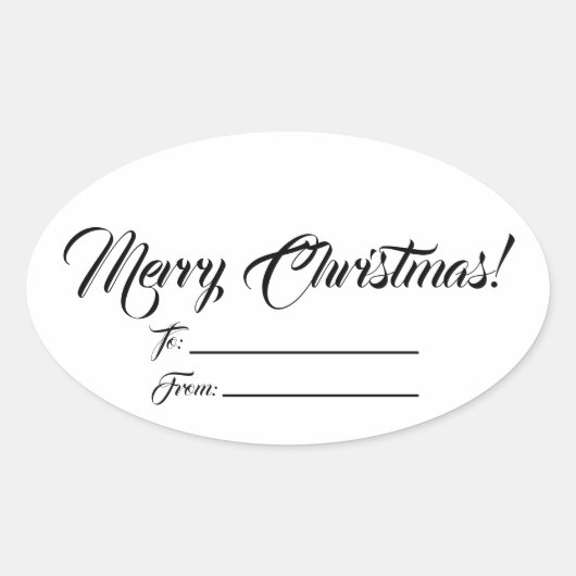 クリスマス白黒からスクリプ空白のトかわいい 楕円形シール (正面)