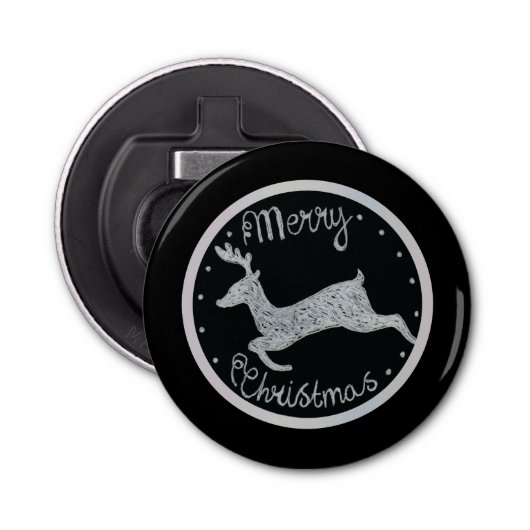 クリスマス白黒の絵を描手雪 栓抜き (正面)