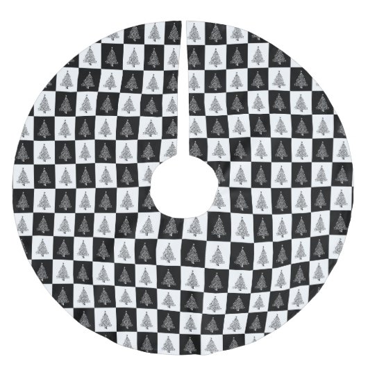 クリスマス白黒エレガント休日 ブラッシュドポリエステルツリースカート (正面)