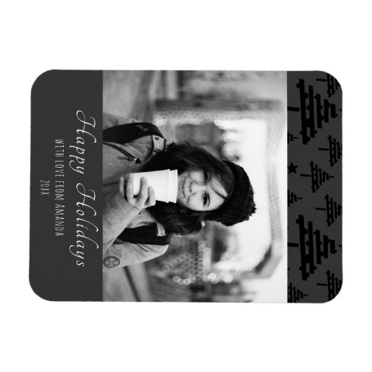 クリスマス白黒カスタムホリデーフォトカード マグネット (横)