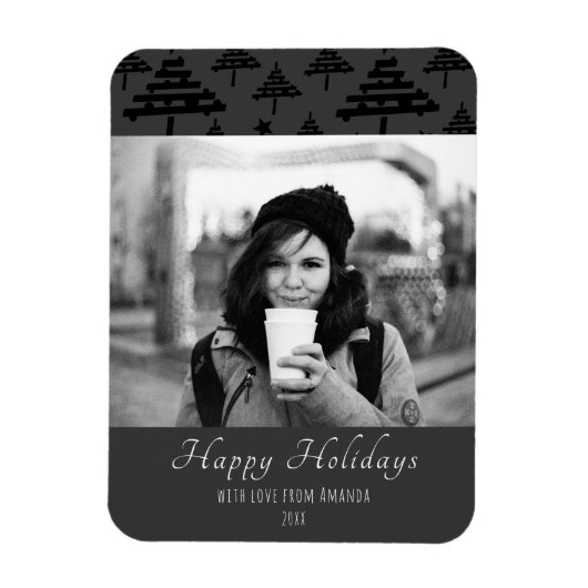 クリスマス白黒カスタムホリデーフォトカード マグネット (縦)