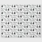 クリスマス白黒クリスマス素朴パインツリー ラッピングペーパー (フラット)