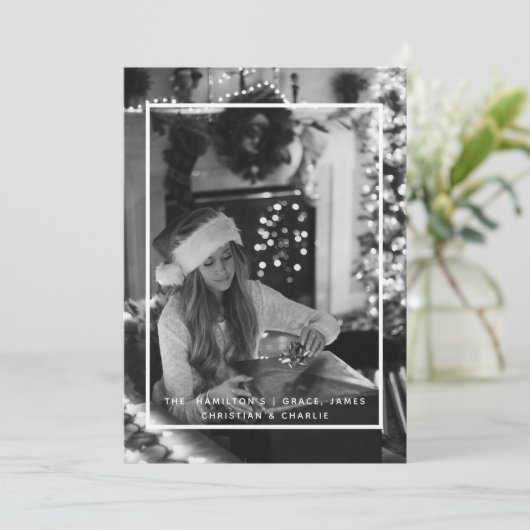 クリスマス白黒シンプル写真パーソナライズされた シーズンカード (スタンド正面)