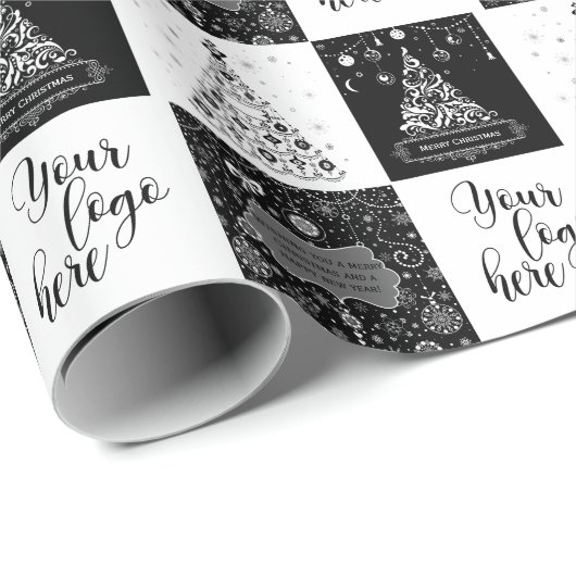 クリスマス白黒ビジネスロゴ ラッピングペーパー (ロールコーナー)