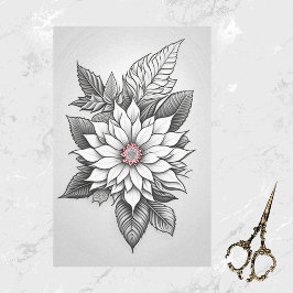 クリスマス白黒ポインセチア線スケッチ 薄葉紙
