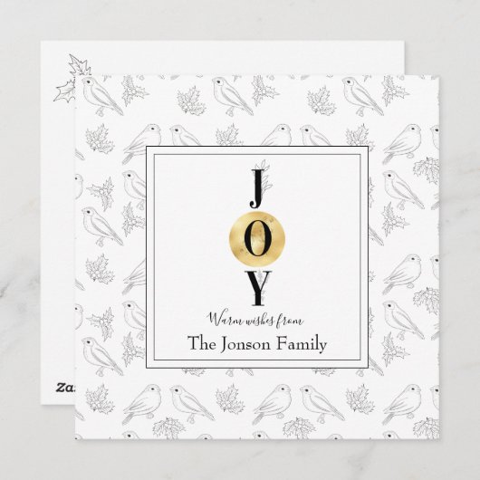 クリスマス白黒金ゴールドフローラチックタイポグラフィ シーズンカード (正面/裏面)