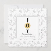 クリスマス白黒金ゴールドフローラチックタイポグラフィ シーズンカード (正面)