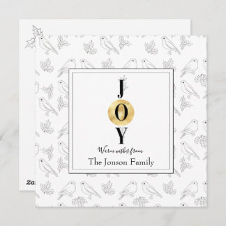 クリスマス白黒金ゴールドフローラチックタイポグラフィ シーズンカード