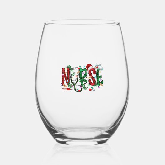 クリスマス看護スウェットシャツ ステムなしワイングラス (正面)