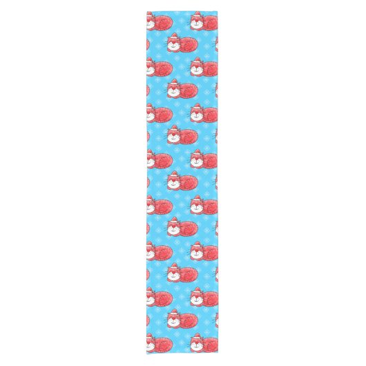 クリスマス眠り猫パターン ショートテーブルランナー (正面)