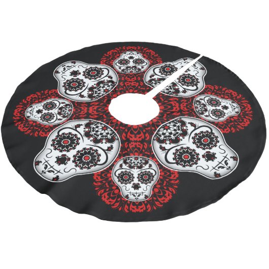 クリスマス砂糖スカルデイオブザデッドテーマ ブラッシュドポリエステルツリースカート (アングル)