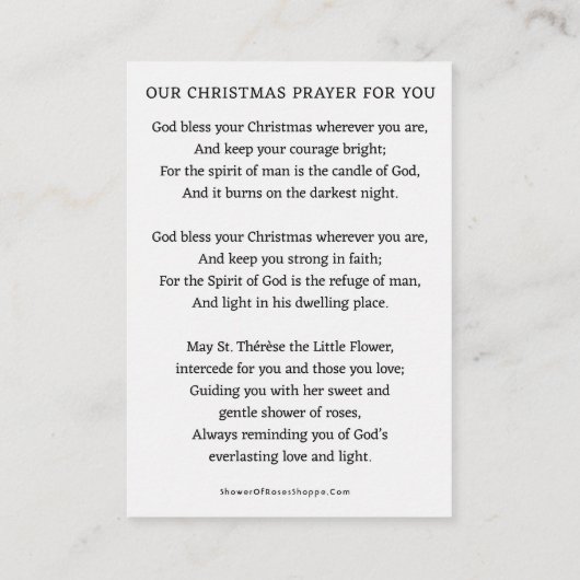 クリスマス祈りの言葉カードとサンテレーピンクCh プレイスカード (裏面)