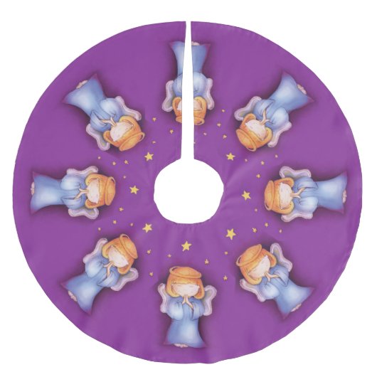 クリスマス祈天使紫のクリスマスツリースカート ブラッシュドポリエステルツリースカート (正面)