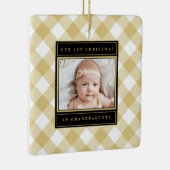 クリスマス祖父母ホワイト金ゴールド格子写真 セラミックオーナメント (右)