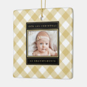 クリスマス祖父母ホワイト金ゴールド格子写真 セラミックオーナメント (左)