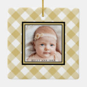 クリスマス祖父母ホワイト金ゴールド格子写真 セラミックオーナメント (裏面)