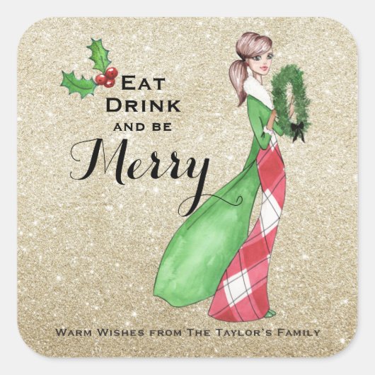 クリスマス祝いのシールを貼る スクエアシール (正面)