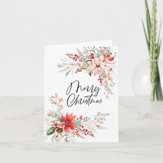 クリスマス祝い ポインセチア 花のホリデー シーズンカード (正面)