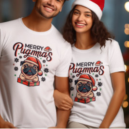 クリスマス祝のパグドッグの精神 Tシャツ