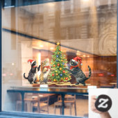 クリスマス祝の猫ののまわりに木 ウィンドウサイン (カフェ窓)