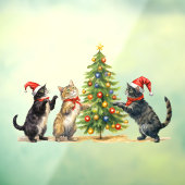クリスマス祝の猫ののまわりに木 ウィンドウサイン (シート3)