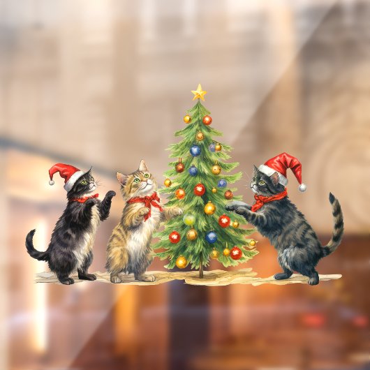 クリスマス祝の猫ののまわりに木 ウィンドウサイン (シート2)