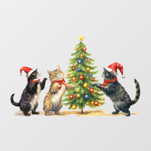クリスマス祝の猫ののまわりに木 ウィンドウサイン (シート)