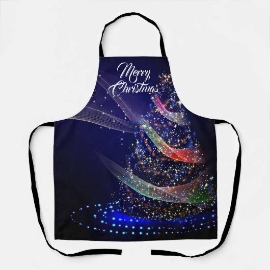 クリスマス祝祭カラフルツリー ネイビーブルー エプロン (正面)