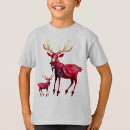 クリスマス祝祭レッド+トナカイおしゃれ Tシャツ