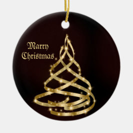 クリスマス祝祭輝くゴールドリボンツリー セラミックオーナメント