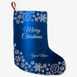クリスマス祝祭 白い雪の結晶 ネイビーブルー スモールクリスマスストッキング