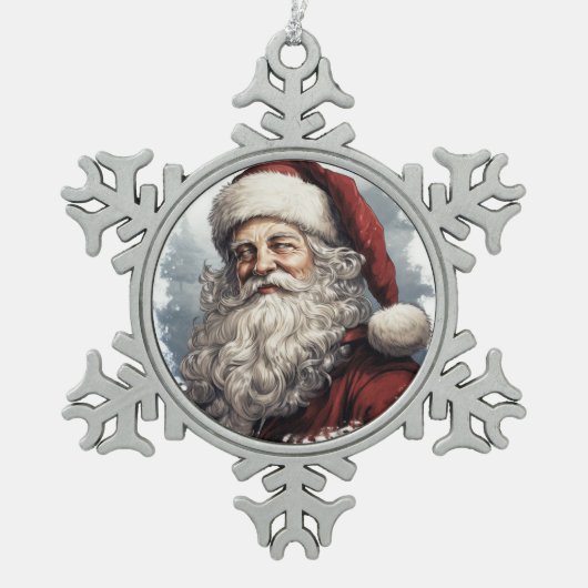 クリスマス神父 スノーフレークピューターオーナメント (正面)