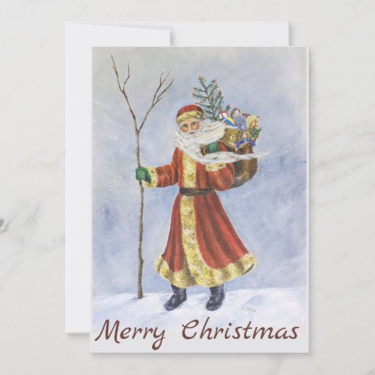 クリスマス神父、歩くで雪のアクリルアート シーズンカード (正面)
