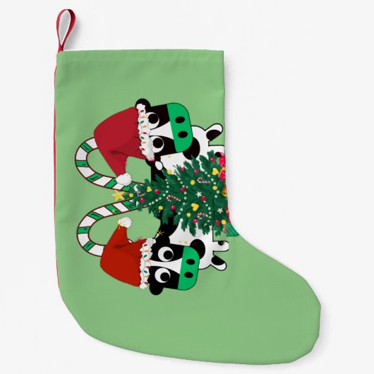 クリスマス祭りの木の牛 スモールクリスマスストッキング (正面)