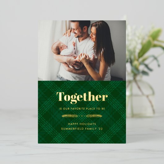 クリスマス私お気に入りのたちのプレイスファミリーフォト金ゴールド 箔シーズンカード (立ち正面)