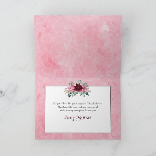 クリスマス私たちの友人バーガンディーピンクの花 カード (内部)