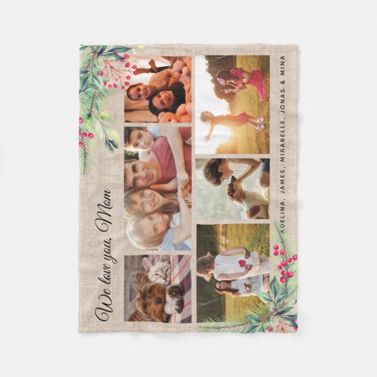 クリスマス私たちはあなたを愛し素朴ているママ写真コラージュ フリースブランケット (正面)