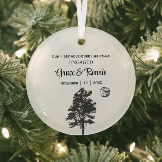 クリスマス秋ミニマリストツリームーンカップル婚約した ガラスオーナメント (インサイチュ)