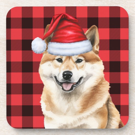 クリスマス秋田犬レッドバッファロープレイドホリデー コースター (正面)