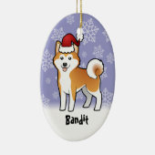 クリスマス秋田Inu/柴犬(ペットネームを加えて下さい) セラミックオーナメント (右)