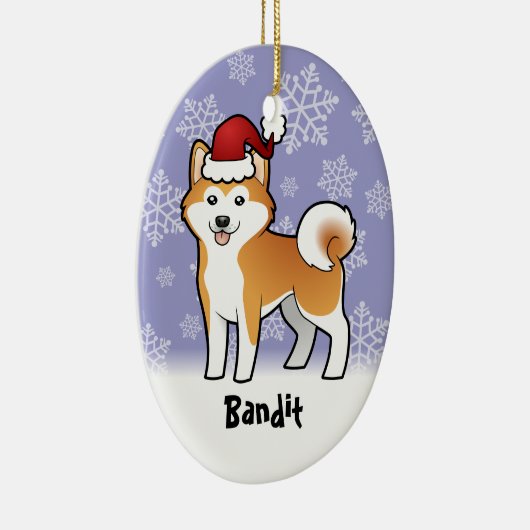 クリスマス秋田Inu/柴犬(ペットネームを加えて下さい) セラミックオーナメント (右)