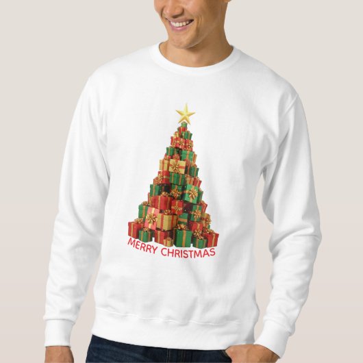 クリスマス積み重ねたプレゼントツリー スウェットシャツ (正面)