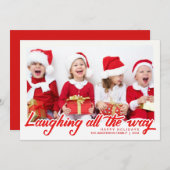 クリスマス笑いの手書き文字付き写真カード シーズンカード (正面/裏面)