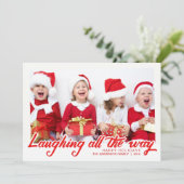 クリスマス笑いの手書き文字付き写真カード シーズンカード (スタンド正面)