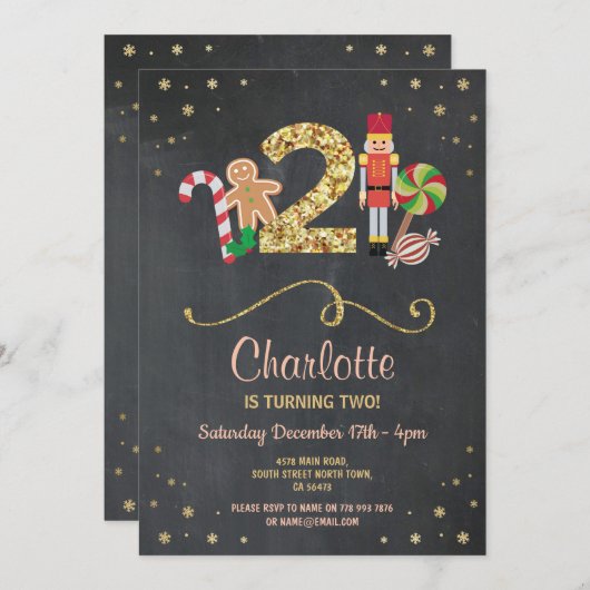クリスマス第2 2誕生日の休日のチョークの招待 招待状 (正面/裏面)